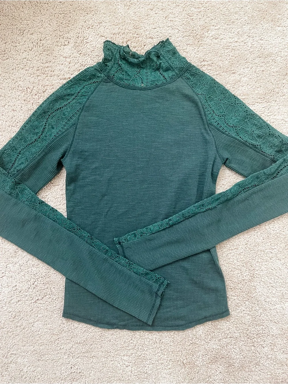 NEW Free people Freddie rib and lace turtleneck in dark green XS